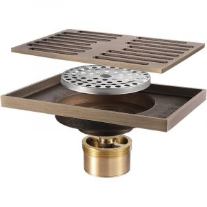 Drain de Douche 140x90mm Siphon de Sol, Caniveau de Douche Laiton Anti-Odeur Drain de Plancher pour Salle de Bain