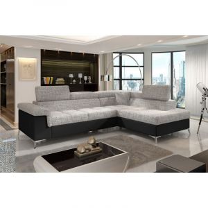 Venesetti - Canap&eacute; d'angle convertible - erman - en tissu et simili 5 places, gris et noir, angle droit (vu de face) - Gris / Noir