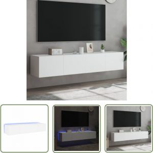The Living Store - Meubles tv muraux avec lumi&egrave;res led 2 pcs blanc 80x35x31 cm - Meuble Tv Mural - Meuble T&eacute;l&eacute; Mural - &Eacute;tag&egrave;re Murale - &Eacute;clairage Led