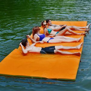 Tapis Flottant de Piscine 355 x 183 cm Matelas Flottant d'Eau 4-6 Personnes 3 Couches Mousse xpe Résistant Charge 400 kg Orange design in