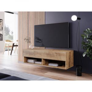 Bratex - Meuble tv Lowboard a 100 cm, meuble tv avec &eacute;clairage led, deux &eacute;tag&egrave;res, coloris marron
