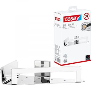 tesa DELUXXE étagère de douche d'angle, chromée - panier de douche pour montage mural sans perçage, avec solution adhésive - 147 mm x 221 mm x 52 mm
