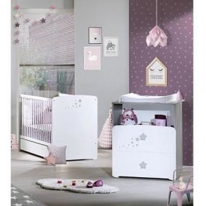 Baby Price - Chambre b&eacute;b&eacute; duo Nao: lit 120x60, commode a langer - Babyprice - Blanc