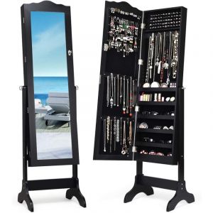 Relax4life - Armoire à Bijoux sur Pieds avec Miroir Pleine Longueur hd, Armoire à Bijoux 4 Angles Réglables, 5 Étagères pour Tout Bijou, Verrouillage