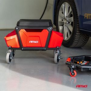 Chaise d'atelier sur roulettes avec rangement pour outils 150 kg AMIO-04268