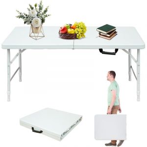 Table de camping pliable et portable de 24,97 cm - Petite table pliante en plastique r&eacute;glable en hauteur avec poign&eacute;e, adapt&eacute;e au camping et aux