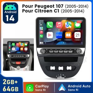 10.1 pouces Carplay Autoradio pour Peugeot 107 Toyota Aygo Android 2+64GB JUNSUN