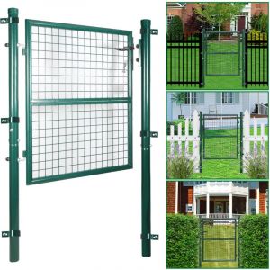 SWANEW Portail de jardin Portillon de Jardin Grillagé, en Acier Galvanisé, Clôture avec Serrure， Porte 100 x 100cm, Vert