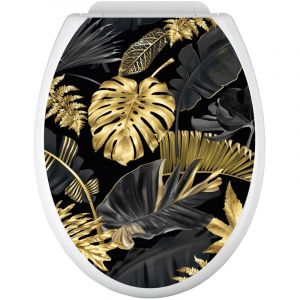 Lumaléa - Stickers Abattant wc - Feuilles tropicales - 35x43 cm - Adhésif + Protection brillante