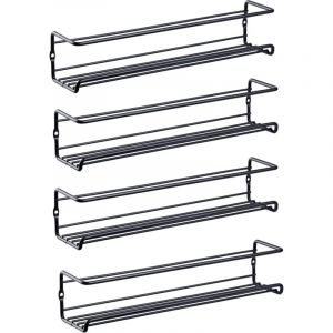 &Eacute;tag&egrave;re &agrave; &eacute;pices de cuisine, sans per&ccedil;age, noir 29 cm &times; 6,5 cm &times; 6 cm, &eacute;tag&egrave;re &agrave; &eacute;pices pour pots &agrave; &eacute;pices, avec vis et crochets, 4 pi&egrave;ces