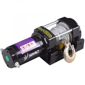 SIHAO Treuil &eacute;lectrique 3500LBS 12V, treuil hors route IP55 imperm&eacute;able pour treuil synth&eacute;tique de corde 3500LBS de voiture/ATV/bateau/remorque
