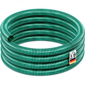 Wiltec Tuyau d'aspiration vert &ndash; 5 m / &oslash; 25 mm (1') &ndash; avec Spirale de renforcement &ndash; Tube &agrave; pression souple en pvc &ndash; pour Arrosage Irrigation