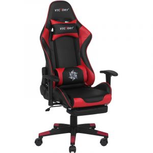 Beliani - Chaise de Bureau Fauteuil Design Gamer Rev&ecirc;tement en Cuir pu Noir et Rouge R&eacute;glable en Hauteur avec Dossier Inclinable Moderne Tendance