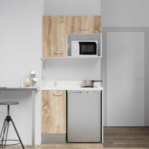Kitchenette K00L - 100 cm - emplacements frigo top et micro-ondes-Bois-Snova-&eacute;vier &agrave; gauche