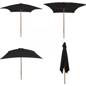 Parasol de jardin avec m&acirc;t en bois noir 200x300 cm - Parasol De Jardin - Parasol En Bois - Parasol Rectangulaire - Ombre Solaire - Protection uv