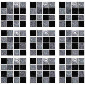 Stickers Carrelage, Film Carrelage Décoratif pour Cuisine et Salle de Bain, 10 x 10 cm, 30 Pièces, Quadrillage Noir et Gris