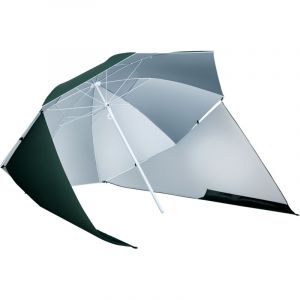 Outsunny Parasol de Plage 2 en 1 avec Pare-Vent, Ombrelle Anti-UV Vert Fonc&eacute; 210x222 cm