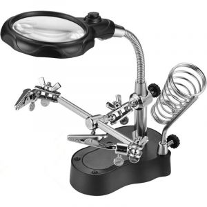 Troisi&egrave;me Main avec loupe auxiliaire, Station de loupe pour soudage, Soudure Loupe en Verre auxiliaire avec &eacute;clairage LED Outils de r&eacute;paration de