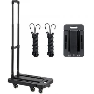 Mophorn Diable Pliant &agrave; 6 Roues, Chariot &agrave; Bagages Compact, Capacit&eacute; de Charge 226,8 kg, avec 2 Cordes &Eacute;lastiques et Base Ajustable, Chariot Pratique
