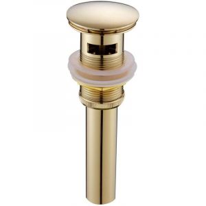 Bonde de lavabo pop-up laiton dor&eacute; avec trop-plein &ndash; M&eacute;canisme clic-clac &ndash; Dimensions 21,5 x 6,6 x 3,1 cm &ndash; Installation facile