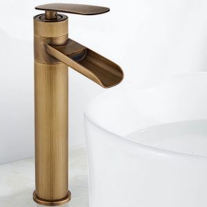 Robinet Lavabo Cascade Rétro Haut Mitigeur Monocommande de Lavabo pour Salle de Bain Eau Chaude et Froide Bronze