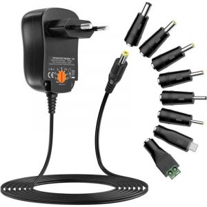 12W Adaptateur Secteur Universel AC &agrave; DC 3V 4.5V 5V 6V 7.5V 9V 12V 1A Transformateur d'alimentation &agrave; D&eacute;coupage avec 8 Connecteurs DC pour