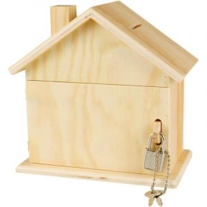 Tirelire en Bois Forme Maison avec Cadenas 15 x 8
