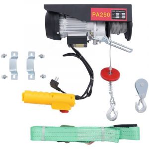 18 m&egrave;tres, 250 kg, treuil &eacute;lectrique &agrave; c&acirc;ble m&eacute;tallique, grue &eacute;lectrique, grue d'&eacute;chafaudage, c&acirc;ble m&eacute;tallique, atelier, garage, bouton d'arr&ecirc;t