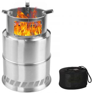 Po&ecirc;le &agrave; bois de camping portable, r&eacute;chaud de camping en acier inoxydable, pliable et coupe-vent, po&ecirc;le &agrave; bois pour camping