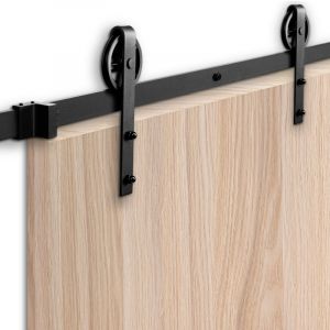 Randaco 183cm Kit de poulie Ensemble Rail Porte de Grange style classique kit de rail pour porte Roue Accessoiresde grange Noir Grande roue