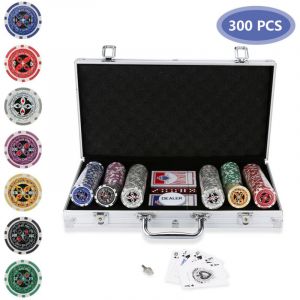 Swanew Jetons de poker boîte en métal Malette Poker 300 Jetons Poker Ensemble en Aluminium-Argent
