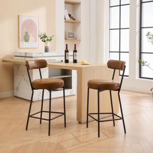 Lot de 2 Tabourets de Bar - Chaise de Cuisine - avec Dossier et Repose-pieds -Style Industriel - Marron Rustique et Noir