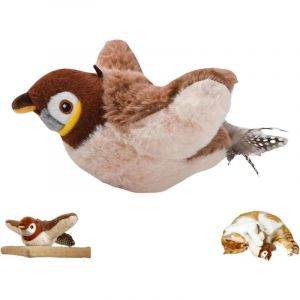 Jouet Oiseau Qui Bouge, Bird Flapping Chirping Cat Toy, Interactif Oiseau Volant pour Chat, Jouet pour Chat D'intérieur Peluche Sparrow Activés Au