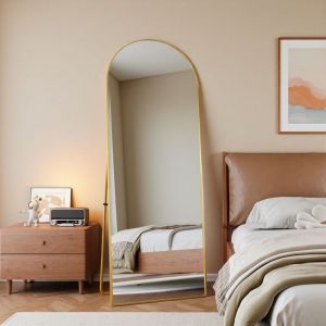 Genki - Miroir de Sol Pleine Longueur, 162x53 cm, Grand Miroir Bomb&eacute; Oval Dor&eacute;, Verre Tremp&eacute; Haute D&eacute;finition Cadre en M&eacute;tal, Amovible en Suspension