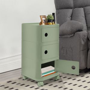 Table de chevet, table de nuit, table de chevet &agrave; trois niveaux Table de chevet cr&eacute;ative avec roulettes Solution de rangement pour la maison Vert 32
