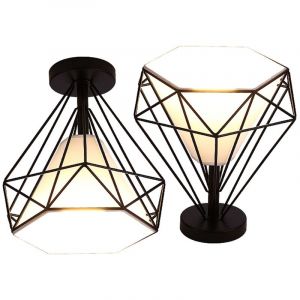 Axhup - Plafonnier Cage Noir R&eacute;tro Industrielle Fer Lustre E27 25cm Noir 2 Pack