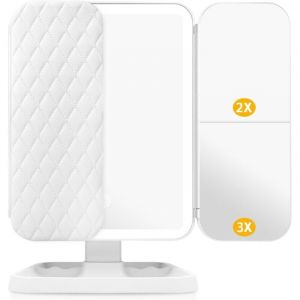 Miroir de Maquillage, 1x /2x/3x Miroir de Maquillage &agrave; Trois Volets avec 16 Lumi&egrave;res LED et Miroir Coiffeuse LED 1200mAh, Miroir R&eacute;glable &agrave; &eacute;cran
