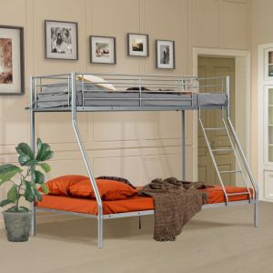 MEUBLES COSY Lit superpos&eacute; - lit de deux places - lit dessous 140 x 190 cm et lit dessus 90 x 190 cm - structure en m&eacute;tal gris - matelas non inclu