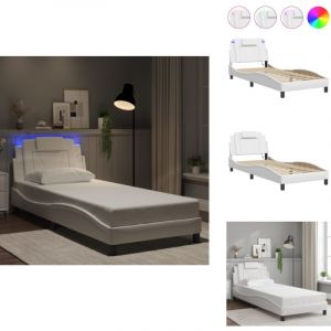 Cadre de lit avec led sans matelas blanc 90x190 cm - Lit Plateforme - Lit Design - Lit Avec Rangement - Cadre Lit Double - Tête De Lit Capitonnée