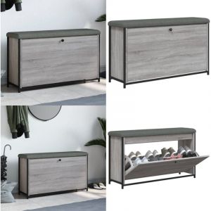Banc à chaussures tiroir rabattable sonoma gris 102x32x56 cm - Banc à Chaussures - Banc Coffre - Rangement Chaussures - Meuble Entrée - Banc Salle