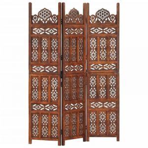 Paravent séparateur de pièce cloison 3 panneaux 120 x 165cm mdf et bois de manguier avec finition marron DEC030773