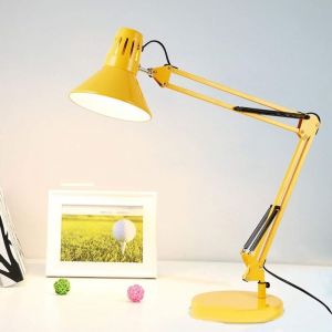 Lampe de bureau LED avec protection oculaire, lampe de table d'architecte en m&eacute;tal, bras pivotant r&eacute;glable super long pour la lecture，jaune