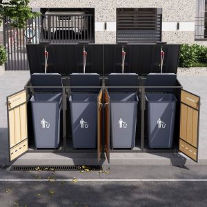 Cache poubelle ext&eacute;rieur 4 places, 4 x 120-240 L, avec trous de ventilation, compartiments de rangement, verrouillable, 4 portes