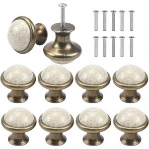 10PCS C&eacute;ramique Tiroir de Porte Poign&eacute;e, 33MM Rond Boutons de Tiroir, Vintage Bouton de Meubles, Boutons de Porte, Poign&eacute;es de Meuble pour Placard