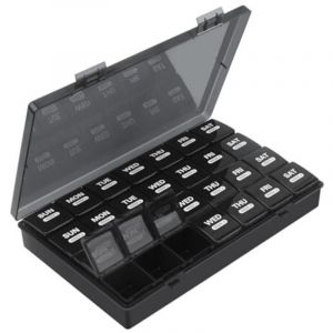 Pilulier mensuel, 4 semaines, 28 jours, grand pilulier, bo&icirc;tes &agrave; pilules, pilulier avec &eacute;tui &eacute;tanche &agrave; la poussi&egrave;re pour vitamines/huiles de