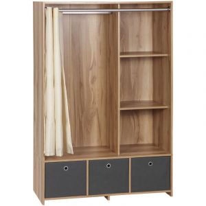 Armoire penderie armoire de rangement avec tringle rideaux 3 tiroirs en tissu amovibles 105 x 48 x 160 cm naturel