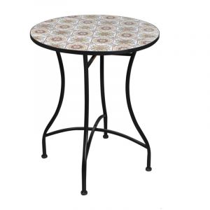 Meublorama - Table de jardin ronde bistrot collection porto &ndash; Mosa&iuml;que d&eacute;corative &ndash; M&eacute;tal noir &ndash; &Oslash;60xH71 cm