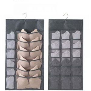 Gris 2PCS Rangement &agrave; Suspendre Sac Organisateur de sous-v&ecirc;tements pour Armoire Double-Face Penderie Placard Cintre &eacute;tag&egrave;res pour Les Soutiens-Gorge,