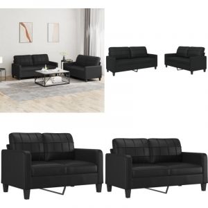 Vidaxl - Ensemble de canapés 2 pcs avec coussins Noir Similicuir - Canape - Canapé Deux Places - Mobilier Salon - Meubles Living - Simili Cuir - Home