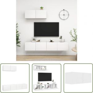 The Living Store Meubles TV 3 pcs Blanc Bois d'ingénierie - Meuble Tv Suspendu - Meuble Tv Blanc - Armoire Hifi - Étagère Murale - Rangement Mural